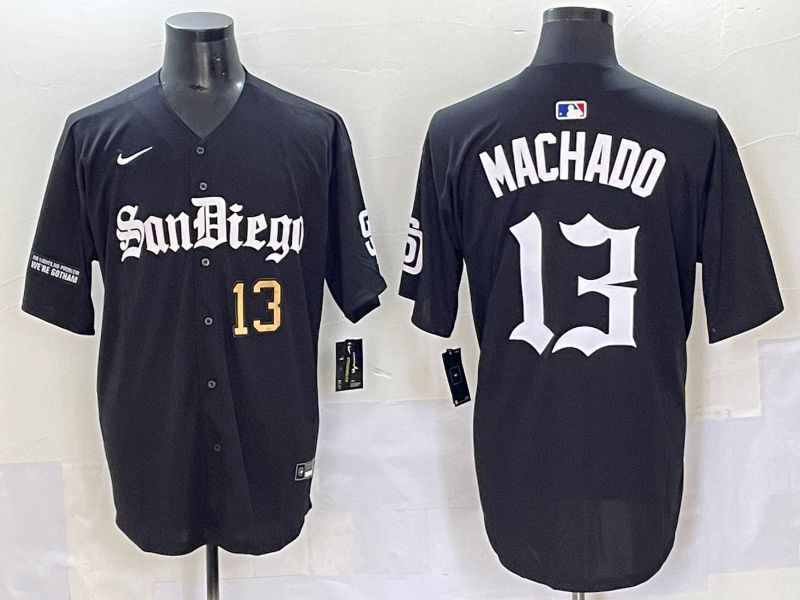 Men 2025 San Diego Padres #13 Machado Black Five generations Joint Name Nike MLB Jersey style 1->san diego padres->MLB Jersey